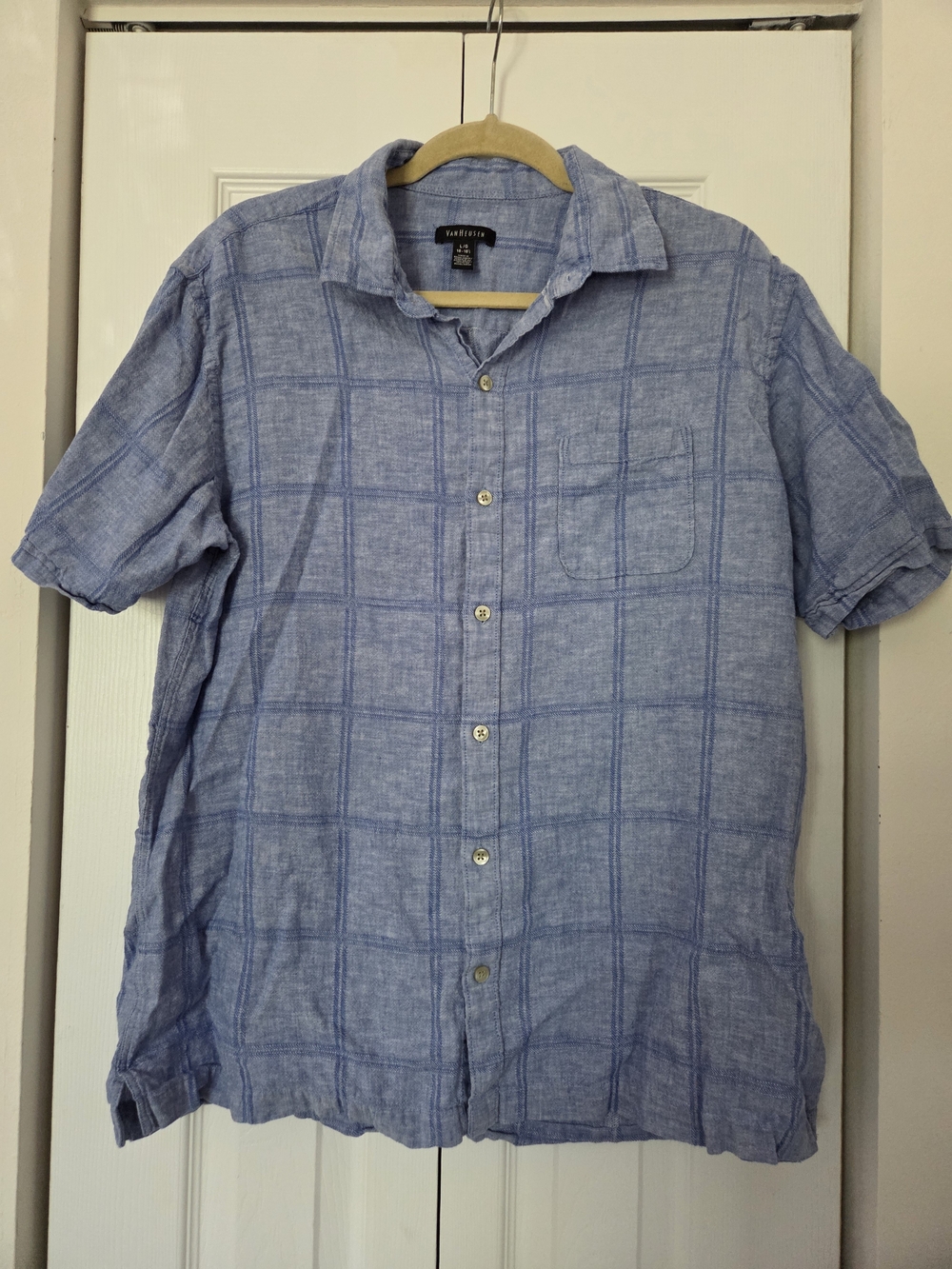 Van Heusen Sky Blue Windowpane Short-Sleeve Button-Down Shirt
